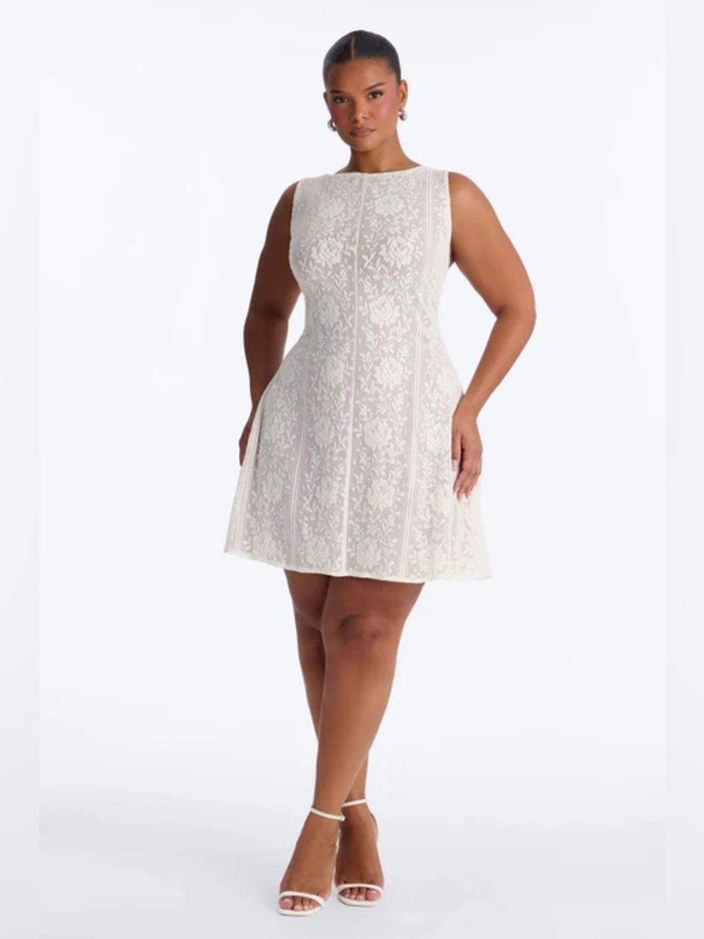 Fashion Nova White Lace Fit-and-Flare Mini Dress